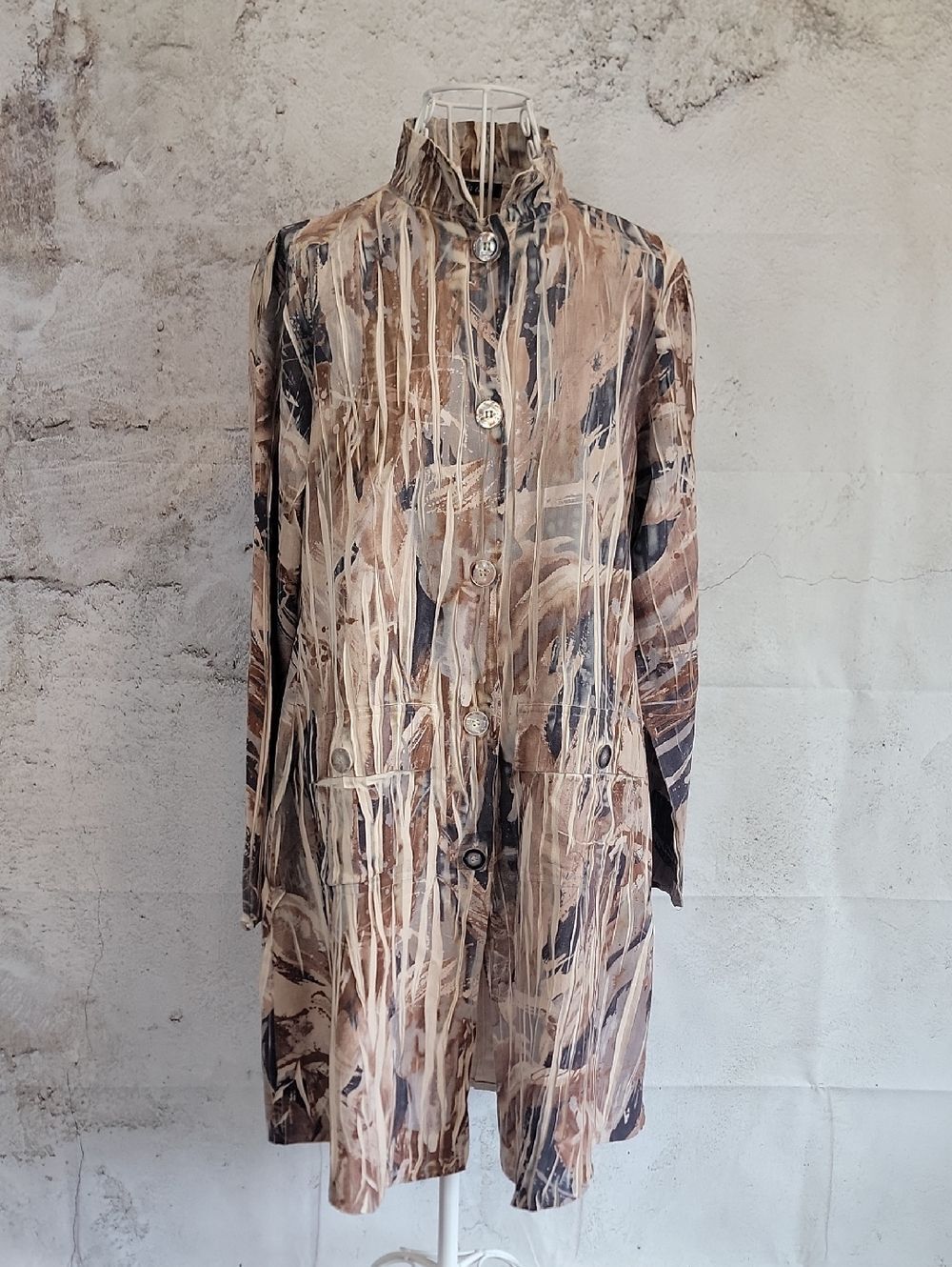 Mechant Abstract Marble Print Shirt Jacket in Neutral Tones Womens Size S